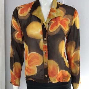 Mannequines Brown Orange floral sheer blo…